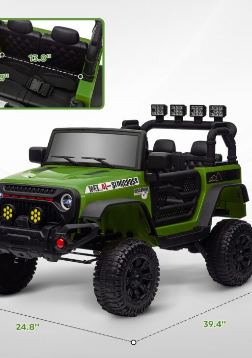 12V Battery Powered Ride on Car, Ride on Truck w/ Remote, 4 Suspension Wheels, Music Horn Lights, Green