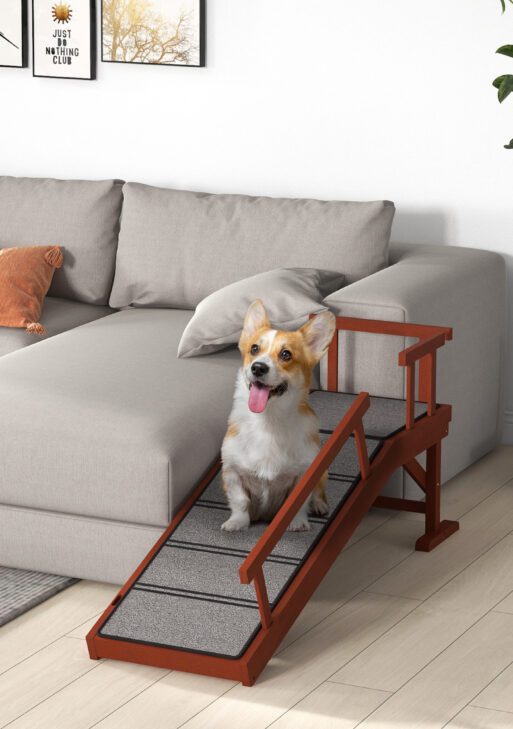 Wooden Dog Ramp with Removable Guardrails, Non-Slip Surface, 49" Long, Brown