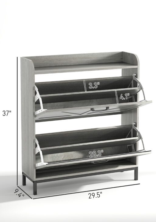 Shoe Cabinet Organizer with 2 Flip Drawers, Legs, Narrow Shoe Storage Cabinet for Entryway, Hallway, Light Gray