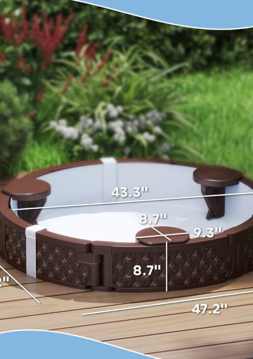 47" Round Kids Sandbox with Cover, 3 Seats, Waterproof Bottom Liner, for Backyard, Lawn, Garden, Beach, Patio, Brown
