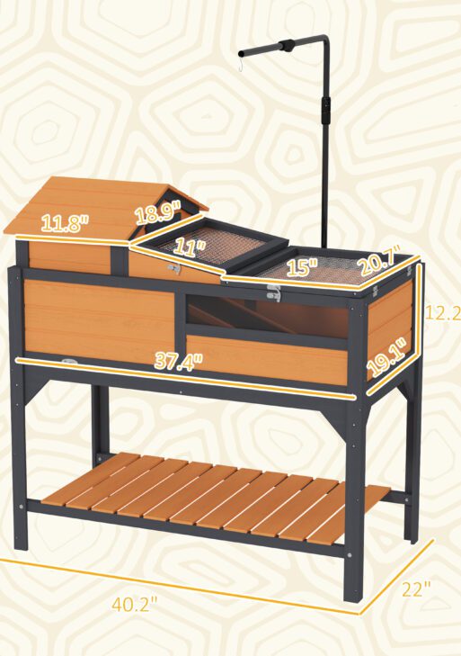 Tortoise Enclosure Tortoise House w/ Adjustable Lamp Holder, Storage Shelf, Removable Main House, Openable Lid, Yellow