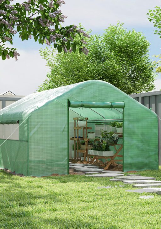 13' x 10' x 6.5' Tunnel Greenhouse Hoop House with Upgraded Galvanized Steel Frame and Large Windows, Green