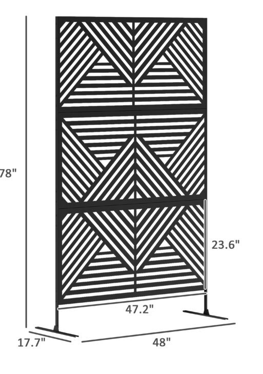 Decorative Privacy Fence Screen, Metal Outdoor Privacy Screen Climbing Plant Trellis with Stand, Rhombus Black