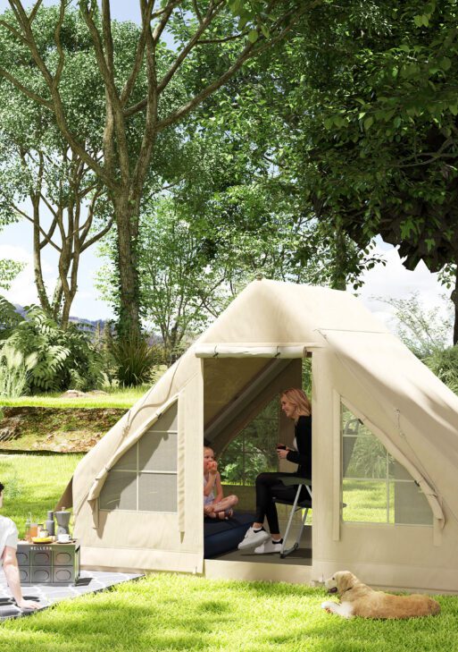 Inflatable Camping Tent with Hand Pump, 4 Season Blow Up Tent, Waterproof and Windproof with Mesh Windows and Doors