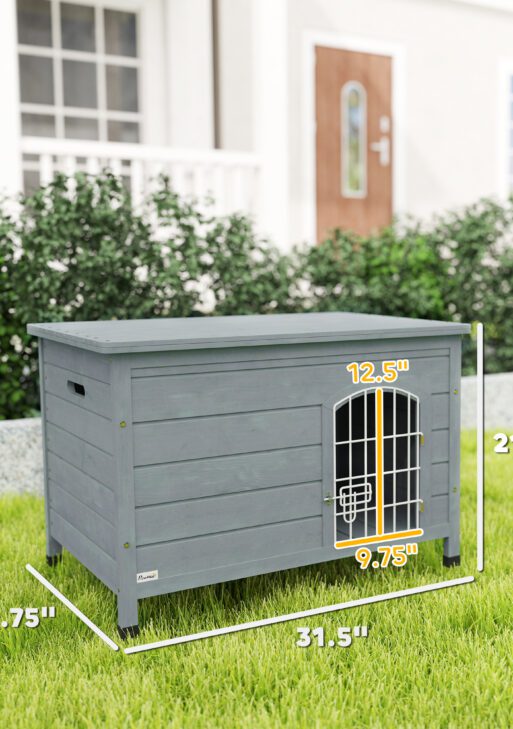 31.5"L Wooden Decorative Dog Cage Kennel Wire Door with Lock, Openable Top Removable Bottom, Dark Gray