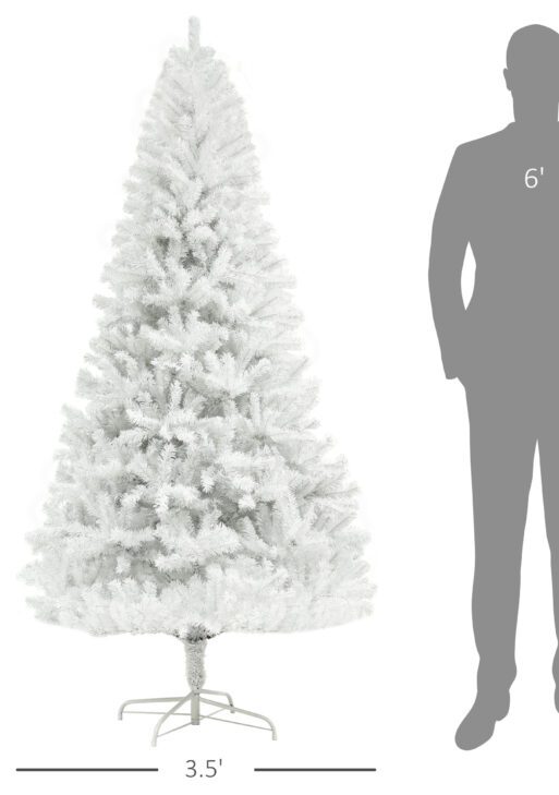 6ft Unlit Artificial White Christmas Tree, Holiday Décor with 1000 Branch Tips, Auto Open and Steel Base