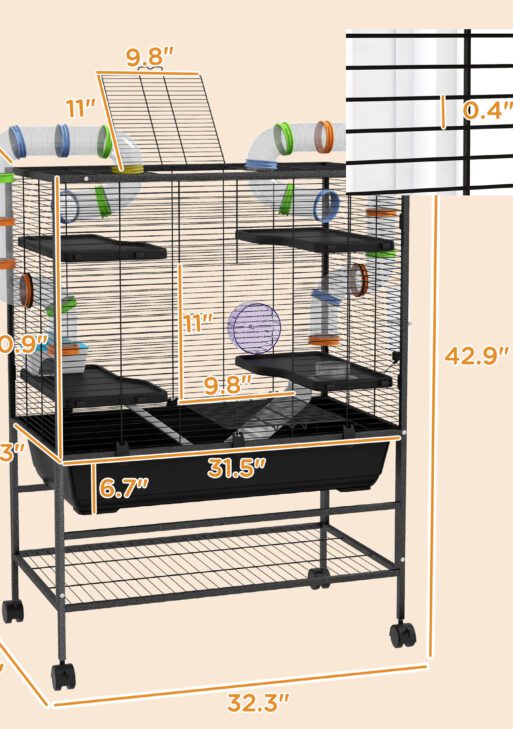 Small Animal Cage for Syrian Hamster, Gerbil Cage with Tubing System, Running Wheel, Ramps, Platforms