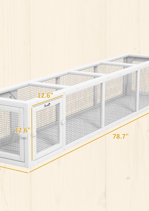 Wooden Cat Run with Weather Protection, Connecting Inside and Outside, 79"L x 15"W x 15"H, White