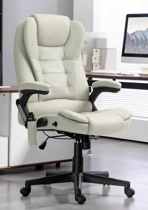 6 Point Vibrating Massage Office Chair with Heat, Microfiber Massage Desk Chair with Reclining Backrest, Beige