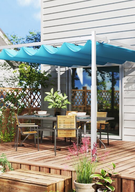 10' x 10' Retractable Pergola Canopy with Magnetic Fixture, UPF30+ Outdoor Pergola, Blue