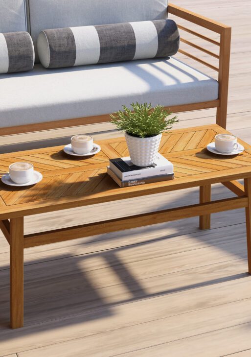 Outdoor Coffee Table, Acacia Wood Rustic Patio Table for Garden, Backyard, Balcony, Deck, Natural Wood