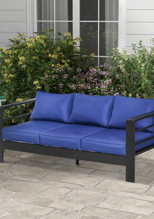 Patio Furniture with Cushions, Aluminum Outdoor Sofa with Wide Armrests, Navy Blue