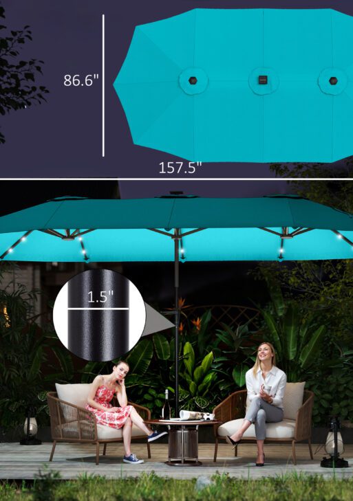 13ft Double-Sided Market Umbrella, Large Patio Umbrella with Solar Lights, Crank Handle for Garden, Pool, Yard, Blue