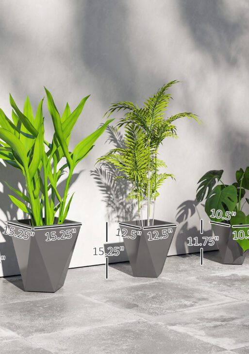 Indoor Outdoor Planters Set of 3 MgO Tall Planters Stackable Flower Pots with Drainage Holes for Garden, Balcony, Gray