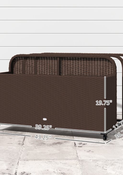 PE Rattan Pool Float Storage Organizer with Wheels, Brown