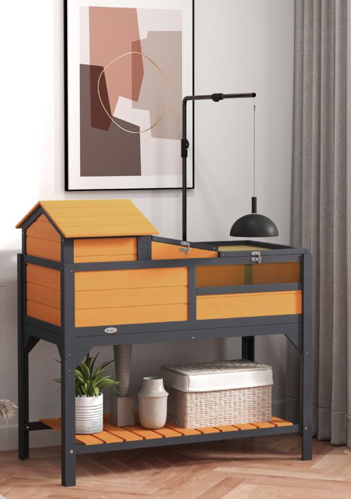 Tortoise Enclosure Tortoise House w/ Adjustable Lamp Holder, Storage Shelf, Removable Main House, Openable Lid, Yellow