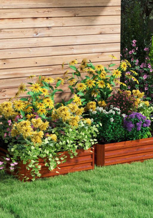 2 Piece Galvanized Raised Garden Bed, 3.3' x 3.3' x 1' Metal Planter Box for Growing Vegetables, Flowers, Herbs, Succulents, Dark Brown