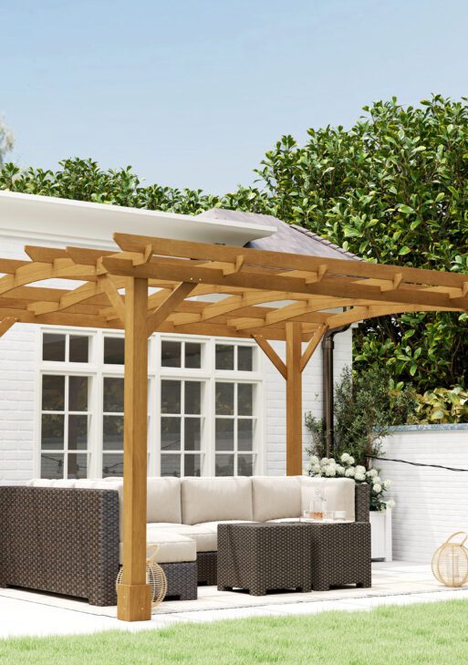 10' x 12' Wood Pergola, Outdoor Gazebo Grape Trellis with Arched Roof for Climbing Plant Support, Dark Brown