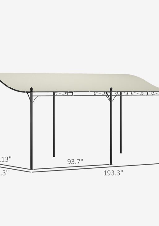 10' x 16' Wall-Mounted Outdoor Pergola Canopy, Metal Patio Canopy with Drainage Holes for Backyard Garden, Cream White