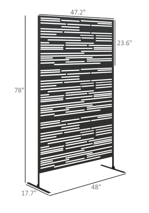 78" H x 48" W Metal Outdoor Privacy Screen, Freestanding Decorative Privacy Fence Screen for Balcony, Black
