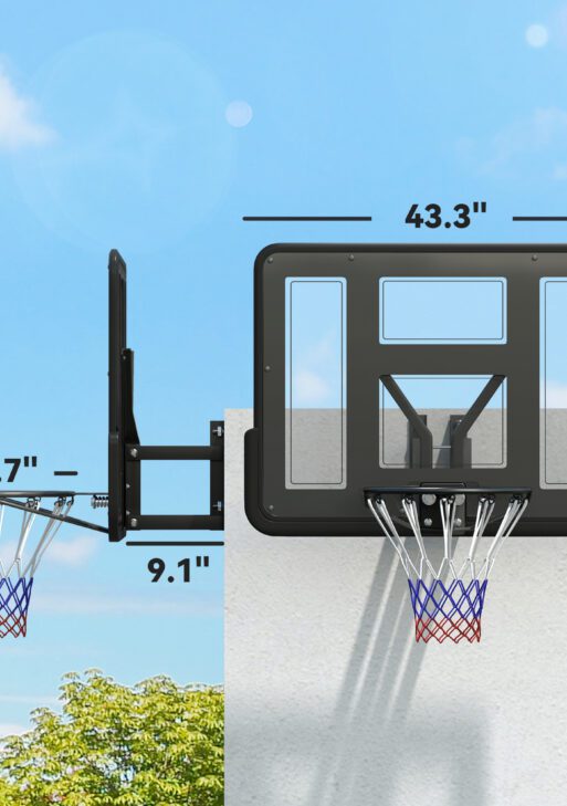 Wall Mounted Basketball Hoop, Basketball Goal Combo Kit with 43" Reinforced Shatter Resistant Backboard and All Weather Net for Indoor or Outdoor Use
