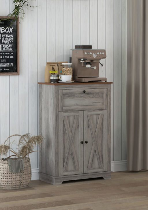 Farmhouse Sideboard Storage Cabinet with Doors and Drawer for Kitchen, Living room, 23.5"x11.75"x34.5", Gray