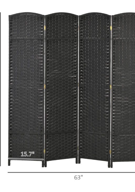 Folding Room Divider Screen 4 Panel 5.6 ' Tall Privacy Screen Freestanding Room Partition for Home Office, Black