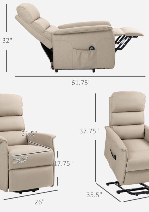 Power Lift Chair for Seniors, Electric Lift Recliner Chair with Remote Control, Side Pockets for Living Room, Beige