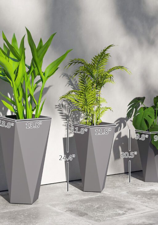 Indoor Outdoor Planters Set of 3 MgO Tall Planters Stackable Flower Pots with Drainage Holes for Garden, Balcony, Alt Gray