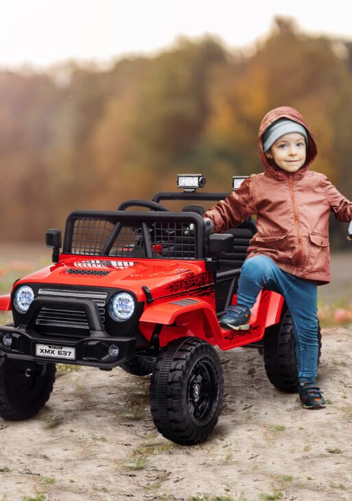 12V Ride on Car, Ride on Truck w/ Remote, 4 Suspension Wheels, 3 MPH Max Speed, Music, Horn & Lights, Red