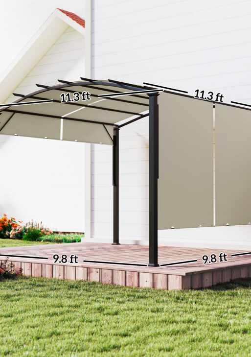11' x 11' Outdoor Retractable Pergola Canopy for Backyard, Beige