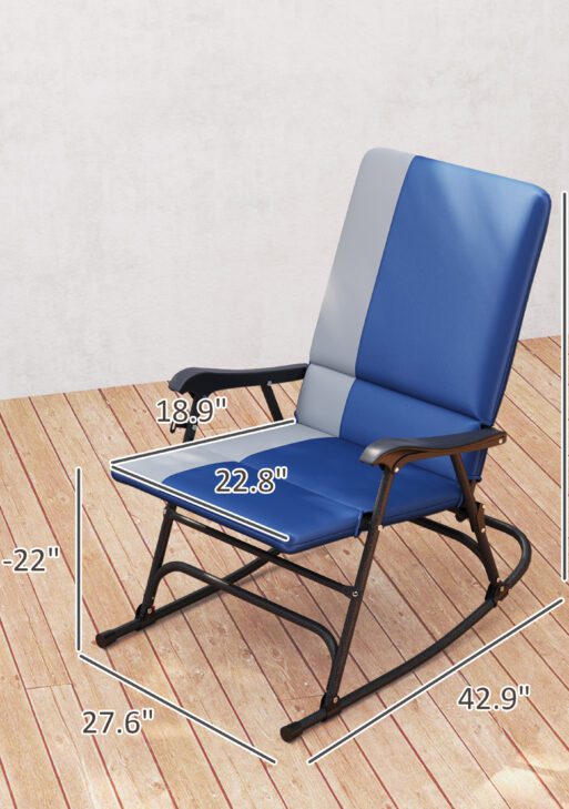 Outdoor Rocking Chairs Set of 2, Folding Rocking Chair Set, 400 lbs. Capacity, Wide Seat, Padded High Back, Dark Blue