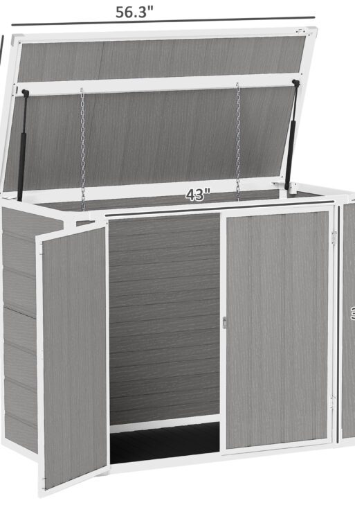 4.7 x 2.5FT Outdoor Horizontal Storage Shed, Lockable Trash Can Storage with Chain Lid, Gray