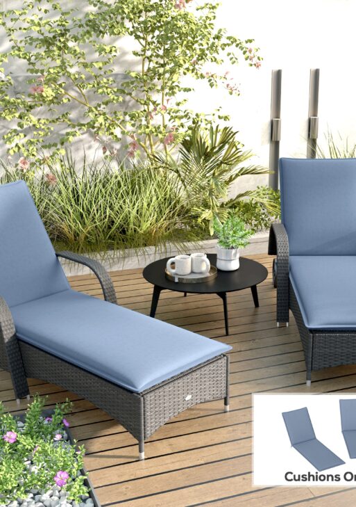 Foldable Chaise Lounge Cushion Set of 2, Outdoor Lounge Chair Cushion Set, UPF50+ 200gsm Fabric, 76" x 23", Blue