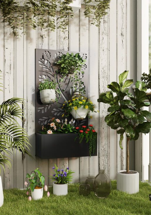 Metal Garden Bed with Trellis for Climbing Plants, Freestanding or Wall Mounted Flower Bed for Garden, Patio, Balcony