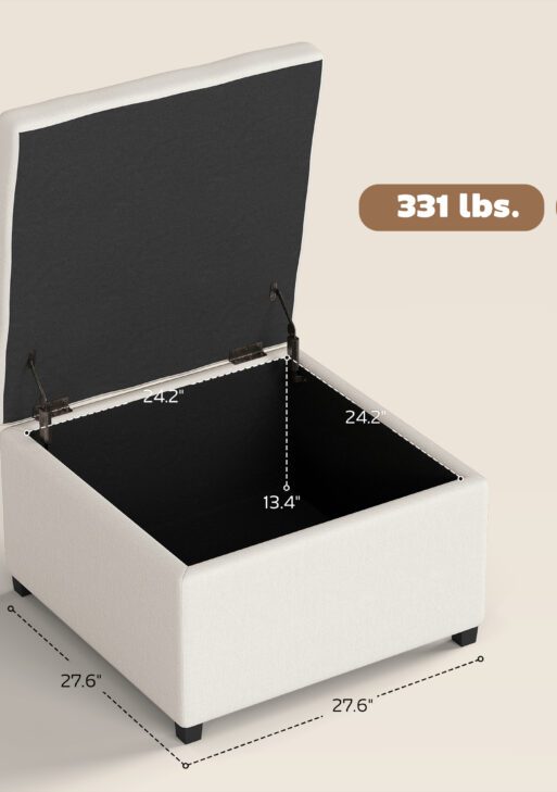 Round Storage Ottoman Bench, Button Tufted Ottoman with Flip Top for Living Room, Entryway and Bedroom, Beige