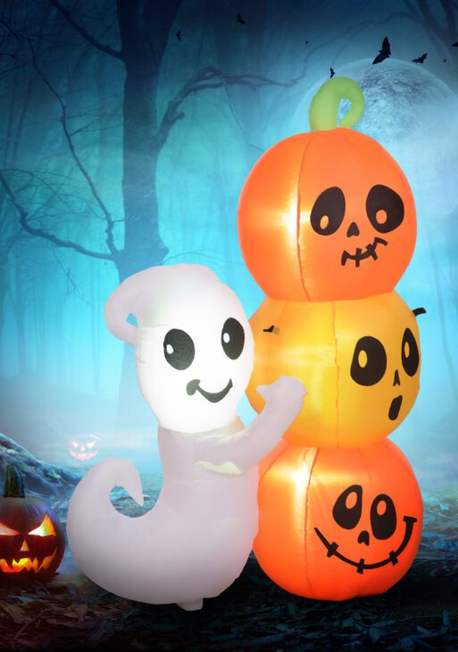 5ft Inflatable Halloween Ghost and Pumpkin, Blow Up LED Display for Garden Indoor Outdoor