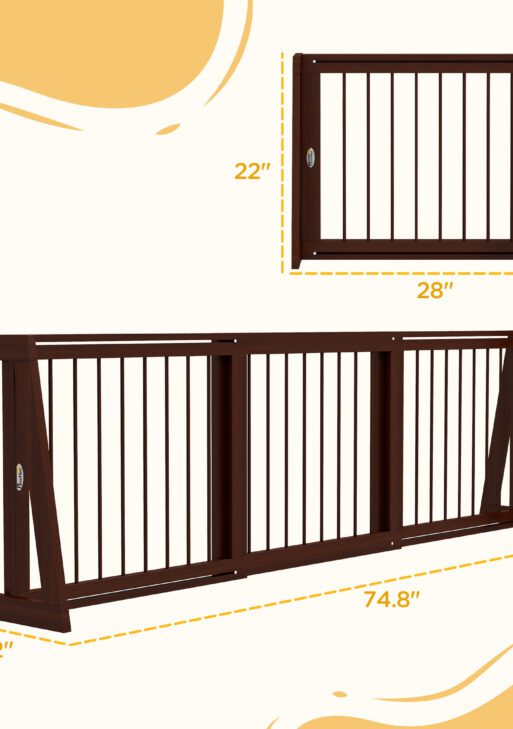 28"-75" Freestanding Wooden Pet Gate with Support Feet & Non-Slip Mats for Indoor, Stairway, Doorway, Brown