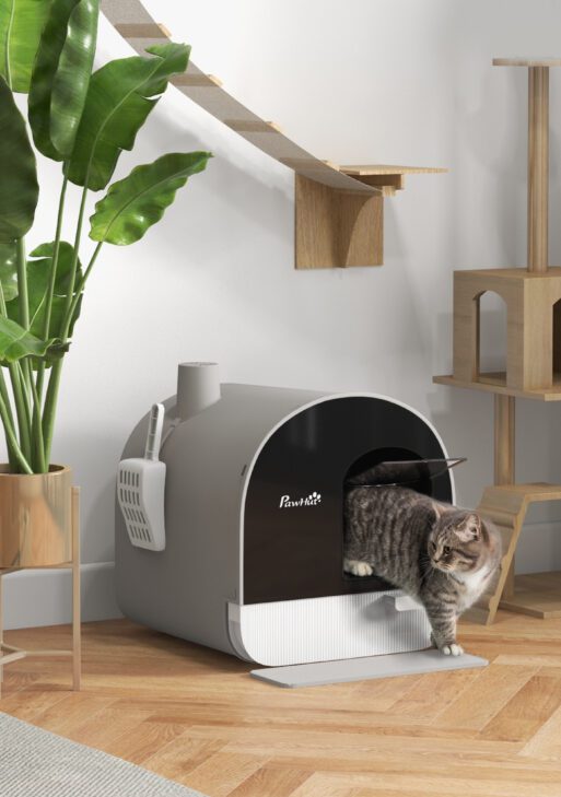 Cat Litter Box with Lid with Scoop and Filter, Light Gray