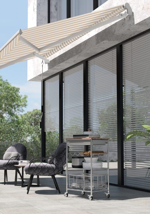 13' x 8' Retractable Awning, Patio Awnings, Sunshade Shelter w/ Manual Crank Handle, UV & Water-Resistant Fabric and Aluminum Frame for Deck, Balcony, Yard, Beige Stripes