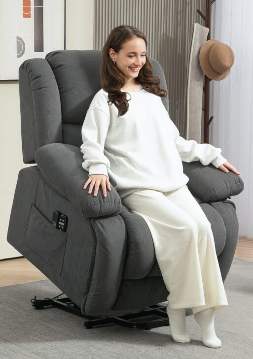 Overstuffed Power Lift Recliner Chair with Vibration Massage and Heat, Side Pockets, Pocket Spring, for Adults, Gray
