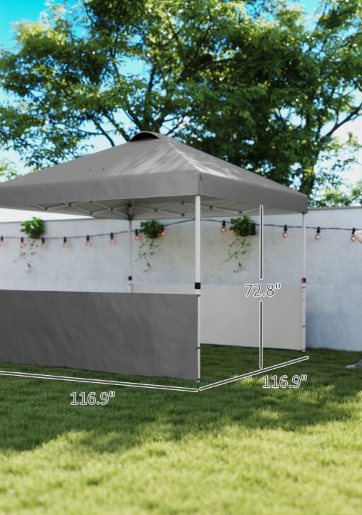 10' x 10' Pop Up Canopy Tent with 2 Half Sidewalls, UV50+ Instant Sun Shelter with Wheeled Carry Bag, Dark Gray