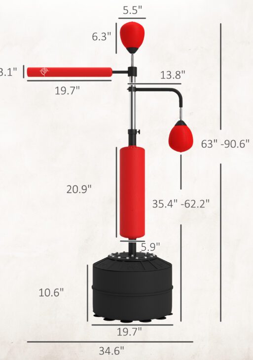 4-in-1 Boxing Punching Bag Stand with 2 Speedballs, 360° Relax Bar, & PU-Wrapped Bag & Adjustable Height, Red