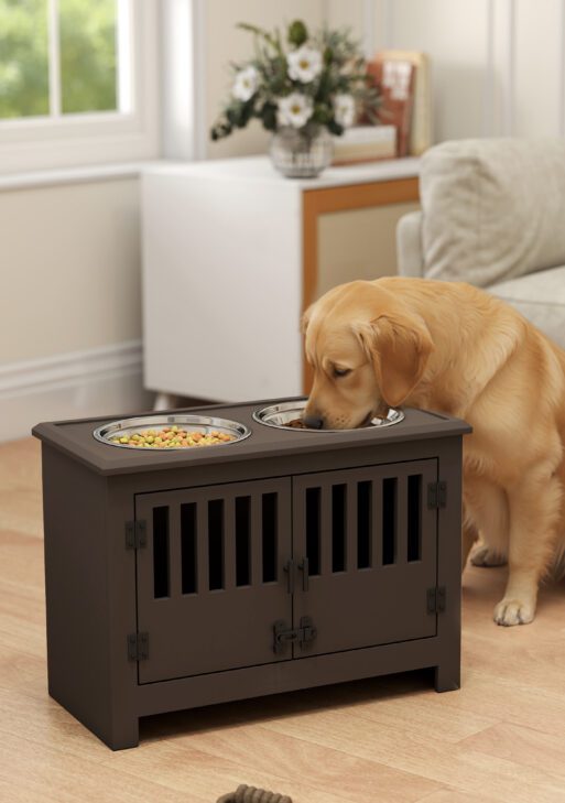 Dog Food Storage Cabinet with Bowls & Dog Feeding Station, Espresso