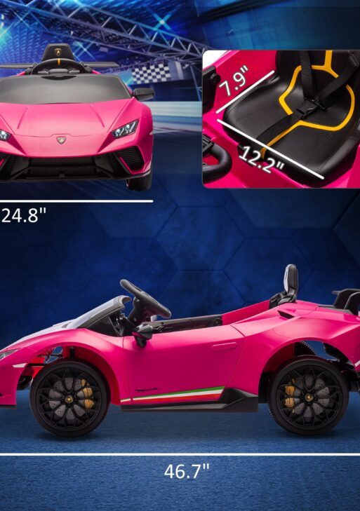 12V Lamborghini Huracan Licensed Kids Electric Car with Parent Remote Control, Spring Suspension, Transport Wheel, Pink