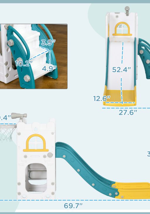 5 in 1 Toddler Slide with Basketball Hoop, Climber, Telescope & Storage Baskets for 1-3 Years Olds, Yellow