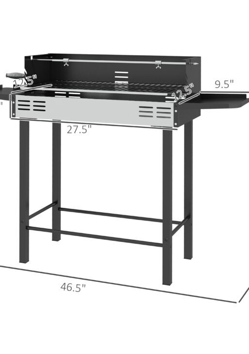 BBQ Rotisserie Grill Charcoal, Split Roaster for Chicken Turkey, 3-Level Grill Grate, Storage Shelves, Stainless Steel