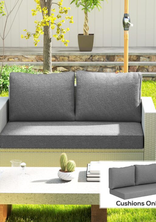2 Seat Patio Furniture Cushions, 46x26x5 in, Thick Outdoor Loveseat Cushion Set with Removable Cover, Fade-Resistant Replacement Cushions for Outdoor Furniture, Couch, Bench, Swing, Gray