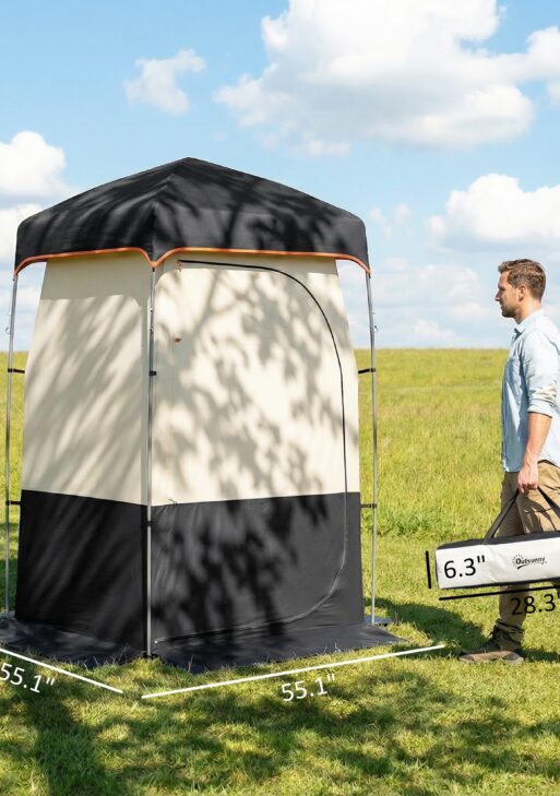 Camping Shower Tent, Portable Privacy Shelter with Solar Shower Bag, Removable Floor and Carrying Bag, Black