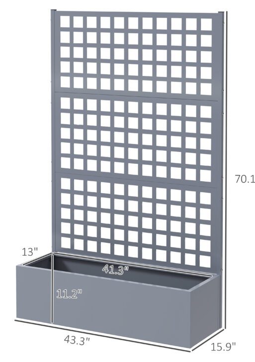 Galvanized Raised Garden Bed Planter Box with Trellis for Climbing Plants, Vegetable, Vines, 43" x 16" x 70", Gray